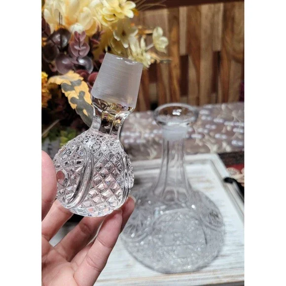 Ship Decanter Hand Etch Pressed Glass Bottle Pinwheel Decorated Stopper Rogaska Decor